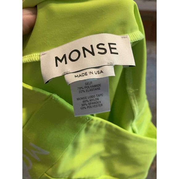 MONSE Lime Neon Green Logo Side Stripe Biker Shorts, size S - Picture 3 of 6